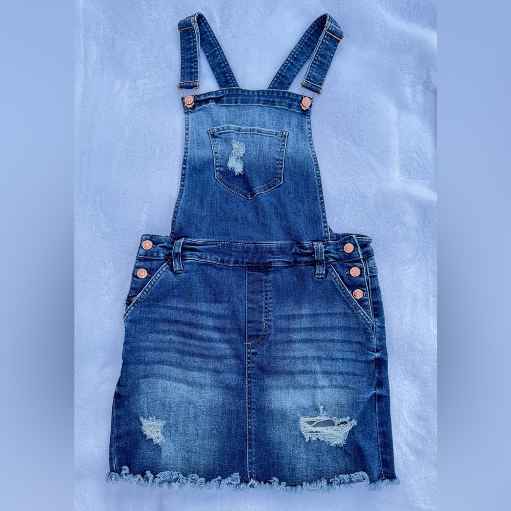 Celebrity Pink Distressed Blue Denim Overalls